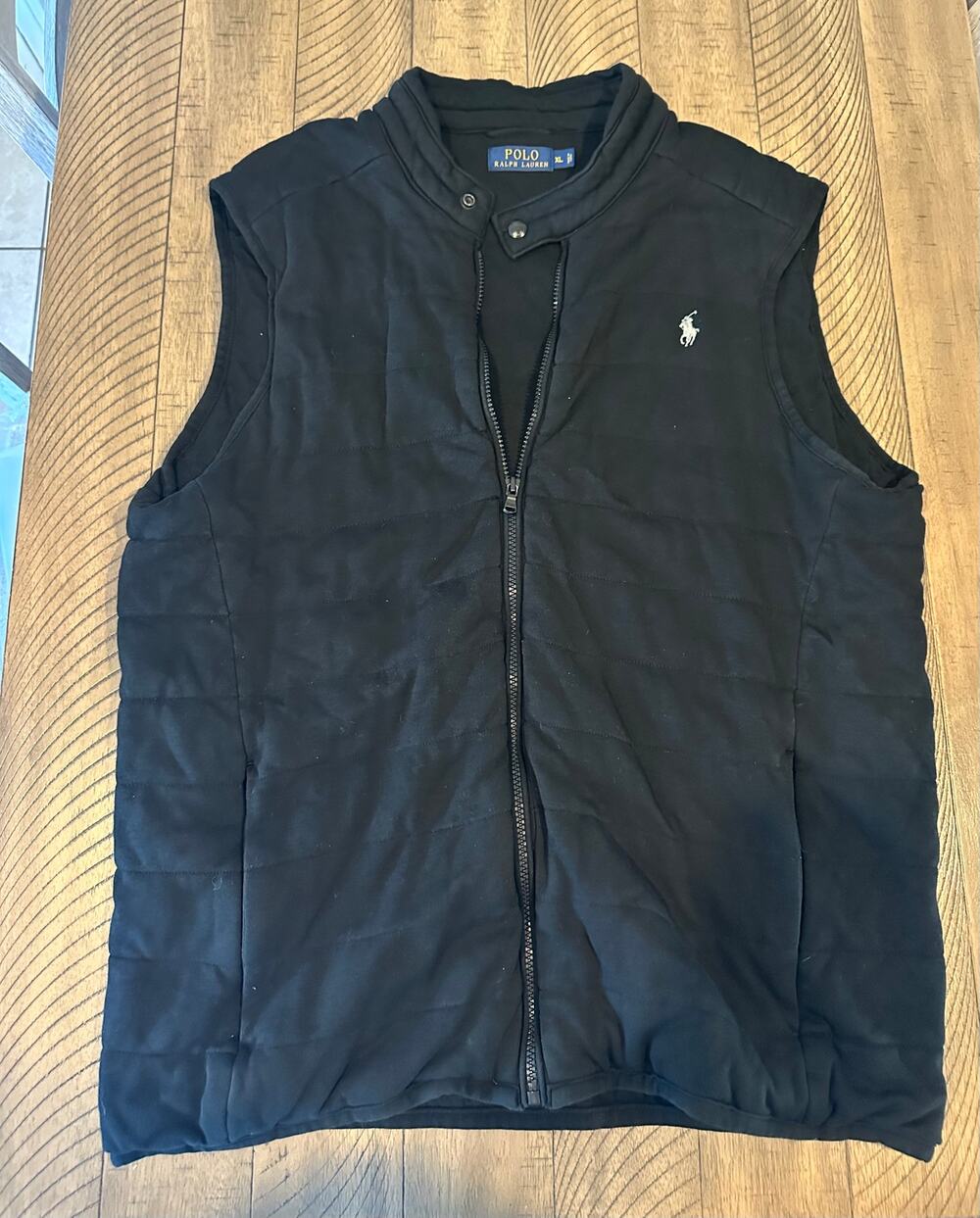 Polo by Ralph Lauren Mens XL Black Quilted Full Zip Mock Neck Vest Cotton